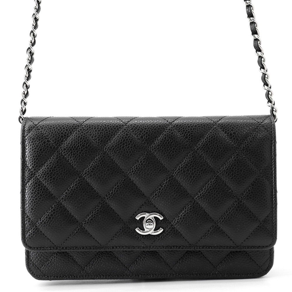 Chanel Chain Wallet, Matelassé, Coco Mark, Caviar Skin, AP4241, CHANEL Black,...